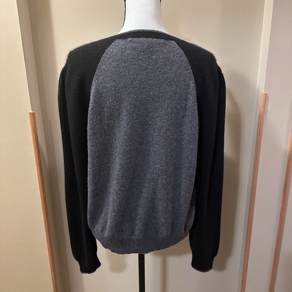 Veronica Beard Albertina Cashmere Women's Sweater Black Grey Puff Shoulder Sz L - Picture 3 of 14